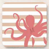 Dessous-de-verre Plage moderne de pieuvre rouge sable blanc rayé (Devant)