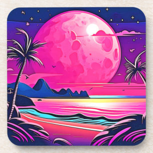 Dessous-de-verre Plage rose Lune Art