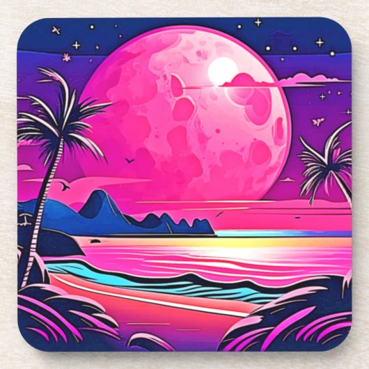 Dessous-de-verre Plage rose Lune Art (Devant)