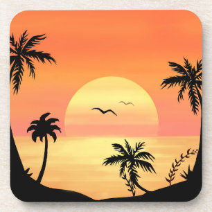 Dessous-de-verre Plage tropicale coucher de soleil Palm Tree Silhou