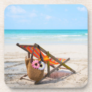 Dessous-de-verre Plages tropicales   Chaise de plage sur sable