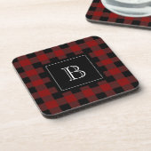 Dessous-de-verre Plaid de Buffalo rustique monogramme initiale roug (Côté gauche)