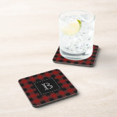 Dessous-de-verre Plaid de Buffalo rustique monogramme initiale roug (Côté Droit)