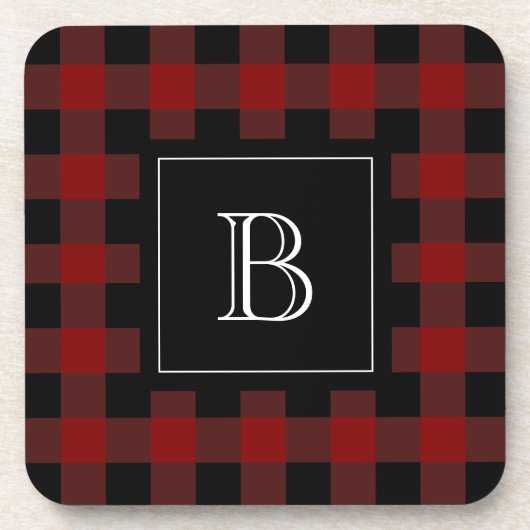 Dessous-de-verre Plaid de Buffalo rustique monogramme initiale roug (Devant)