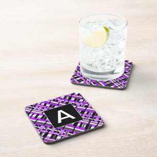 Dessous-de-verre Plaid en violet, noir et gris
