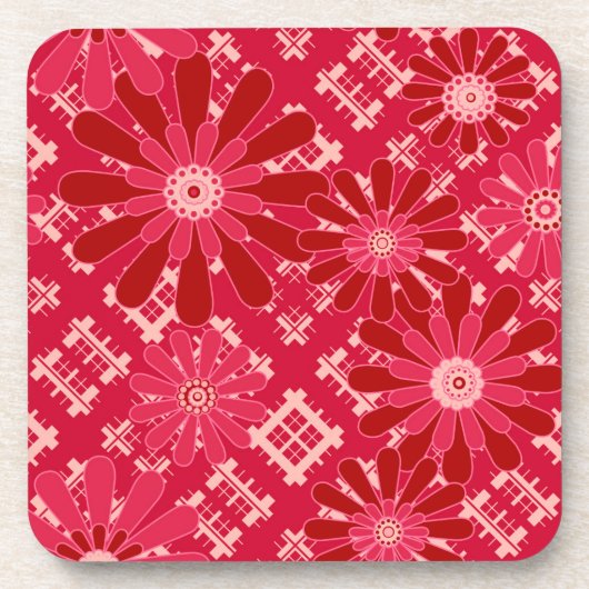 Dessous-de-verre Plaid, floral, plaid, rouge, rouge, rustique (Devant)