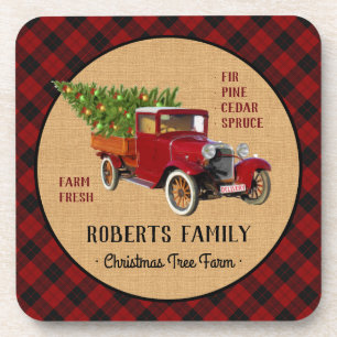 Dessous-de-verre Plaid rouge de camion vintage de ferme d'arbre de