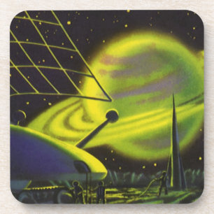 Dessous-de-verre Planète verte néon vintage science-fiction avec an