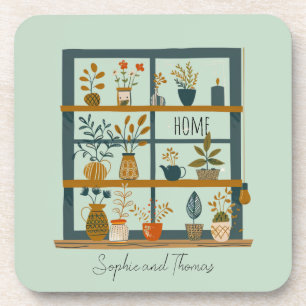 Dessous-de-verre Plantes en pot Couple mignon Nom Maison Douce Mais