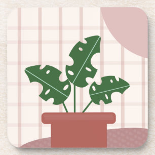 Dessous-de-verre Plantes Monstera Fond à Carreaux en Terracotta Ros