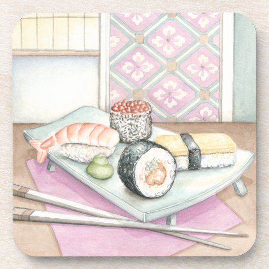 Dessous-de-verre Plaque de sushi assorté avec baguettes (Devant)