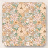 Dessous-de-verre Plastique Gris Rose Peach Orange Floral (Devant)