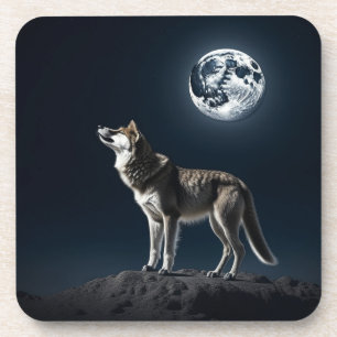 Dessous-de-verre Pleine lune brillant sur le loup