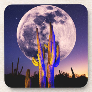 Dessous-de-verre Pleine lune sur le Saguaro Cactus