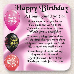 Dessous-de-verre Poème de cousin - rose - joyeux anniversaire