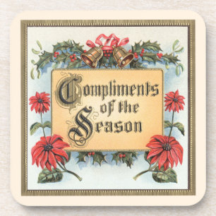 Dessous-de-verre Poinsettias de Noël vintage dans un cadre orné