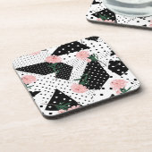 Dessous-de-verre Points Abstraits modernes et fleurs roses (Côté gauche)