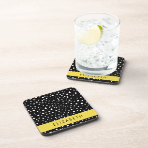 Dessous-de-verre Points dalmatiens, Spots, Noir et Blanc, Votre nom