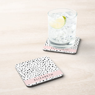 Dessous-de-verre Points dalmatiens, Spots, Noir et Blanc, Votre nom