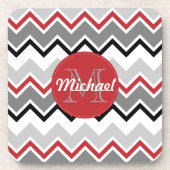 Dessous-de-verre Points décorés d'un monogramme noirs gris rouges (Devant)