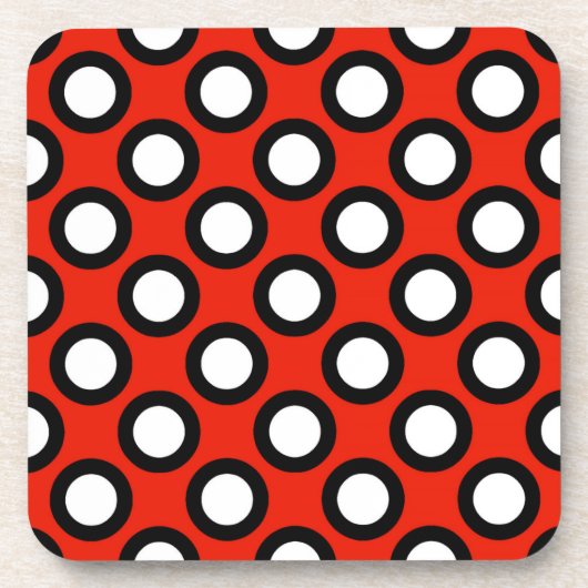 Dessous-de-verre Points rétro encerclés, rouge, noir et blanc (Devant)