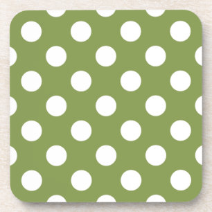 Dessous-de-verre Pois blancs sur vert olive