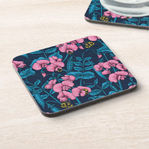 Dessous-de-verre Pois de senteur et bourdons, rose et bleu