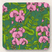 Dessous-de-verre Pois doux et bourdons, vert et rose (Devant)