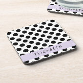 Dessous-de-verre Pois noirs et blancs, pointillés, Votre nom (Côté gauche)