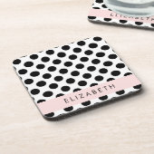 Dessous-de-verre Pois noirs et blancs, pointillés, Votre nom (Côté gauche)