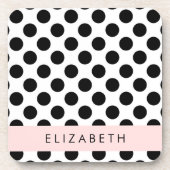 Dessous-de-verre Pois noirs et blancs, pointillés, Votre nom (Devant)