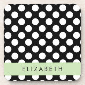 Dessous-de-verre Pois noirs et blancs, pointillés, Votre nom (Devant)