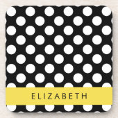Dessous-de-verre Pois noirs et blancs, pointillés, Votre nom (Devant)