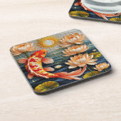 Dessous-de-verre Poisson Koi entouré de fleurs de Lotus (Côté gauche)