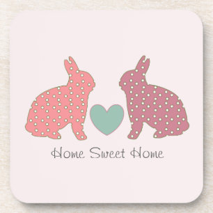 Dessous-de-verre Polka Dot Bunnies Pink Home Sweet Home