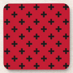 Dessous-de-verre Polka noire croise sur rouge