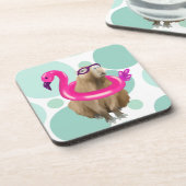 Dessous-de-verre Pool Party Cute Capybara Avec Flotte Flamant rose  (Côté gauche)