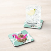 Dessous-de-verre Pool Party Cute Capybara Avec Flotte Flamant rose  (Côté Droit)