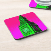 Dessous-de-verre Pop Art Big Ben Londres Voyage rose Vert (Côté gauche)