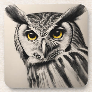 Dessous-de-verre Portrait de hibou - croquis au charbon