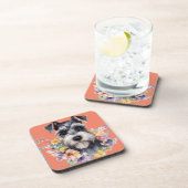 Dessous-de-verre Portrait mignon Schnauzer avec fleurs (Côté Droit)