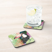 Dessous-de-verre Portrait toucan avec Feuilles tropicaux (Côté Droit)