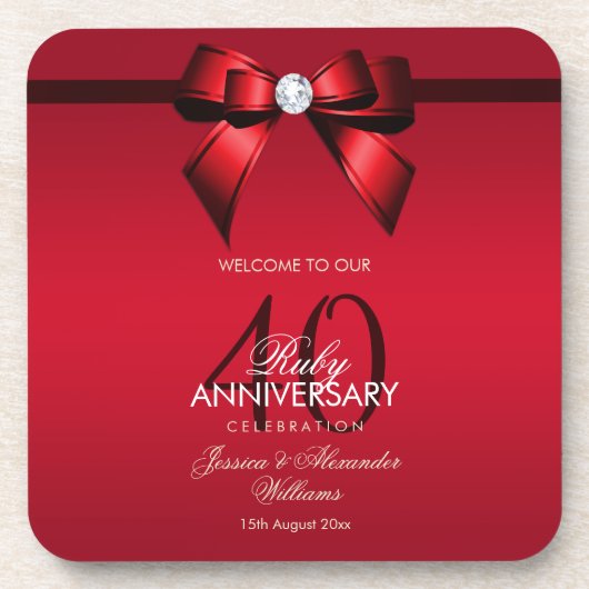 Dessous-de-verre Posh Gem Bow & Ribbon 40e anniversaire de Mariage (Devant)