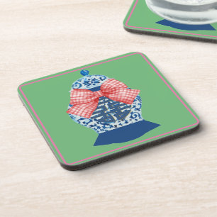 Dessous-de-verre Pot à gingembre en gingembre bleu à carreaux roses