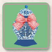 Dessous-de-verre Pot à gingembre en gingembre bleu à carreaux roses (Devant)