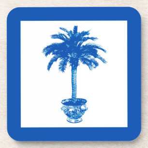 Dessous-de-verre Potted Palm Tree - cobalt blue and white