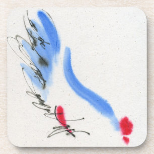 Dessous-de-verre Poulet blanc. Calligraphie et aquarelle