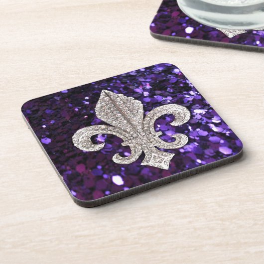 Dessous-de-verre Pourpre de Fleur De Lis Sequins de bijou (Côté gauche)
