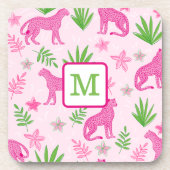 Dessous-de-verre Preppy Monogram rose Cheetah Arrière - plan rose (Devant)