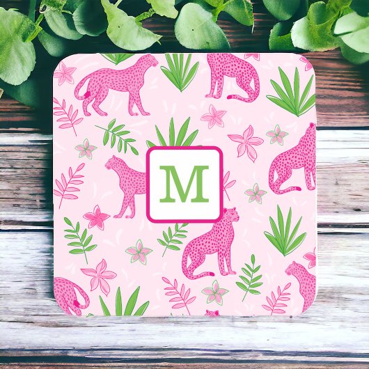 Dessous-de-verre Preppy Monogram rose Cheetah Arrière - plan rose